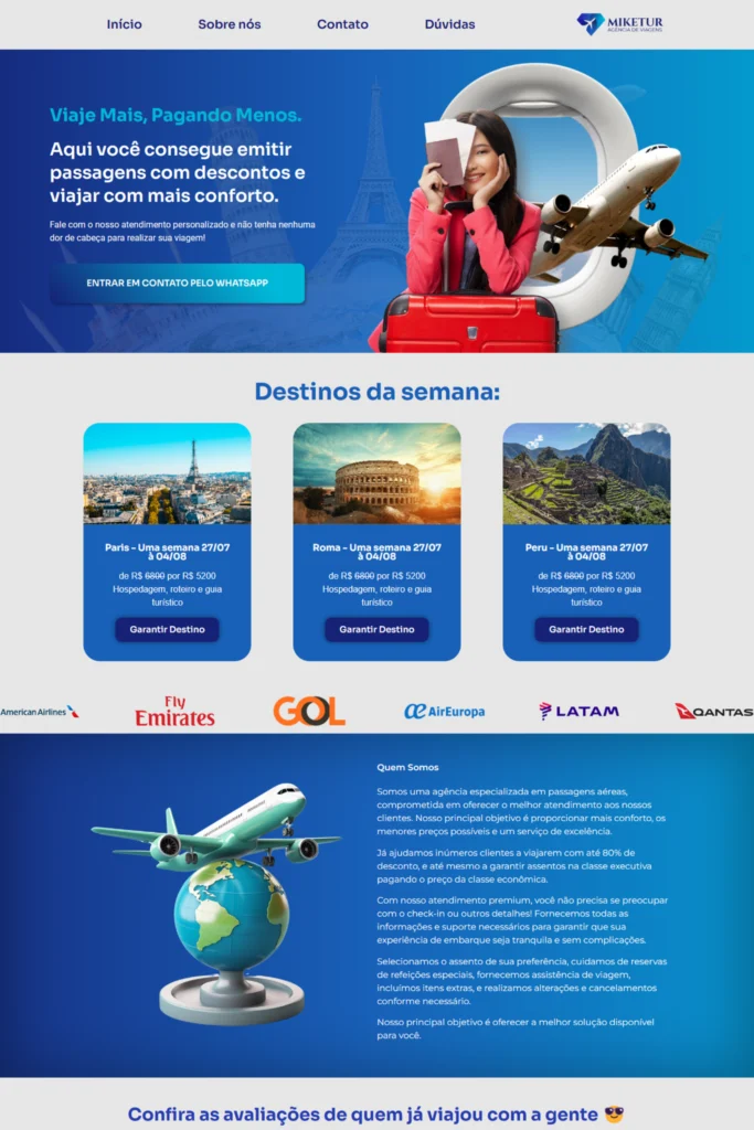 Site Miketur (agência de viagens)