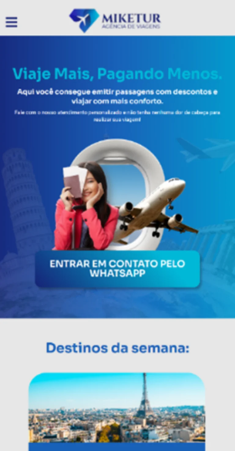 Site Miketur (agência de viagens)